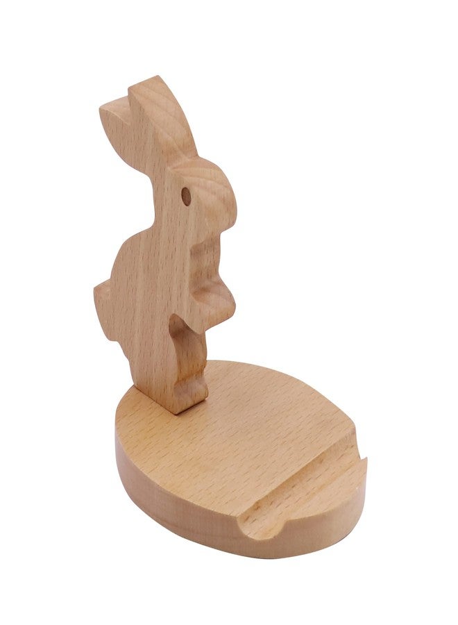 MOSSTYUS Cute Rabbit Cell Phone Stand Wooden Phone Stand Animal Universal Cell Phone Holder Desktop for All Mobile Smart Phone - Image 2