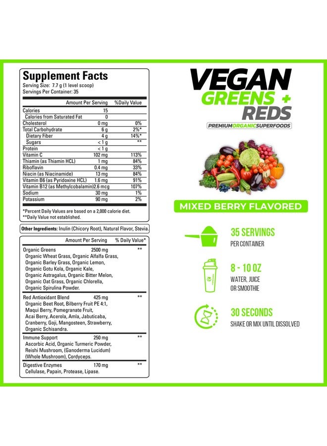 Forzagen Vegan Greens + Reds Superfood Healthy Food Amazing Grass Natural ; Premium Herbal Supplement ; 35 Servings Superfood Powder ; Organic - Image 3