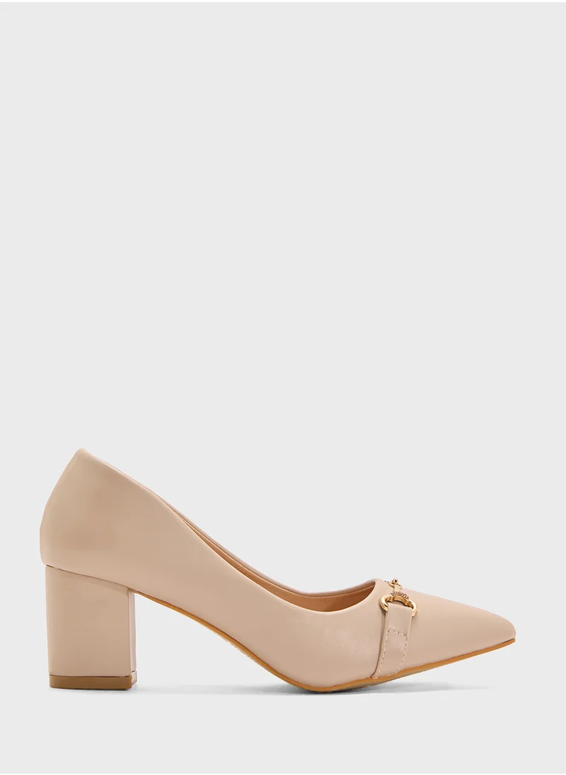 B&R Block Heeled Pointed Pump
