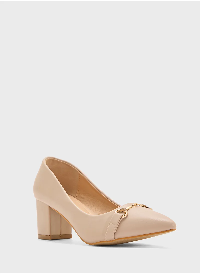 B&R Block Heeled Pointed Pump