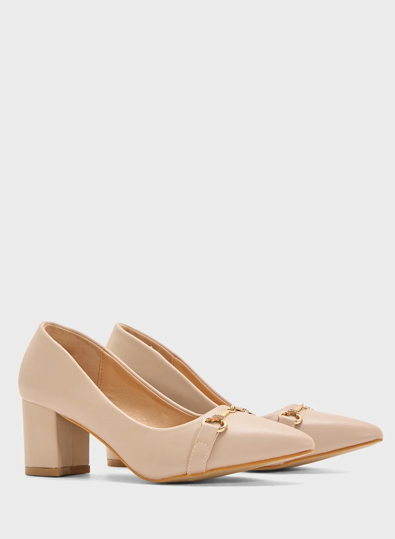 B&R Block Heeled Pointed Pump