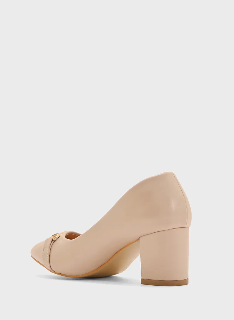 B&R Block Heeled Pointed Pump