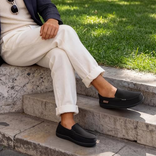 HomeTop Men's Classic Moccasin Slippers Comfy Memory Foam Indoor House Shoes Old Ink,11 US - Image 2