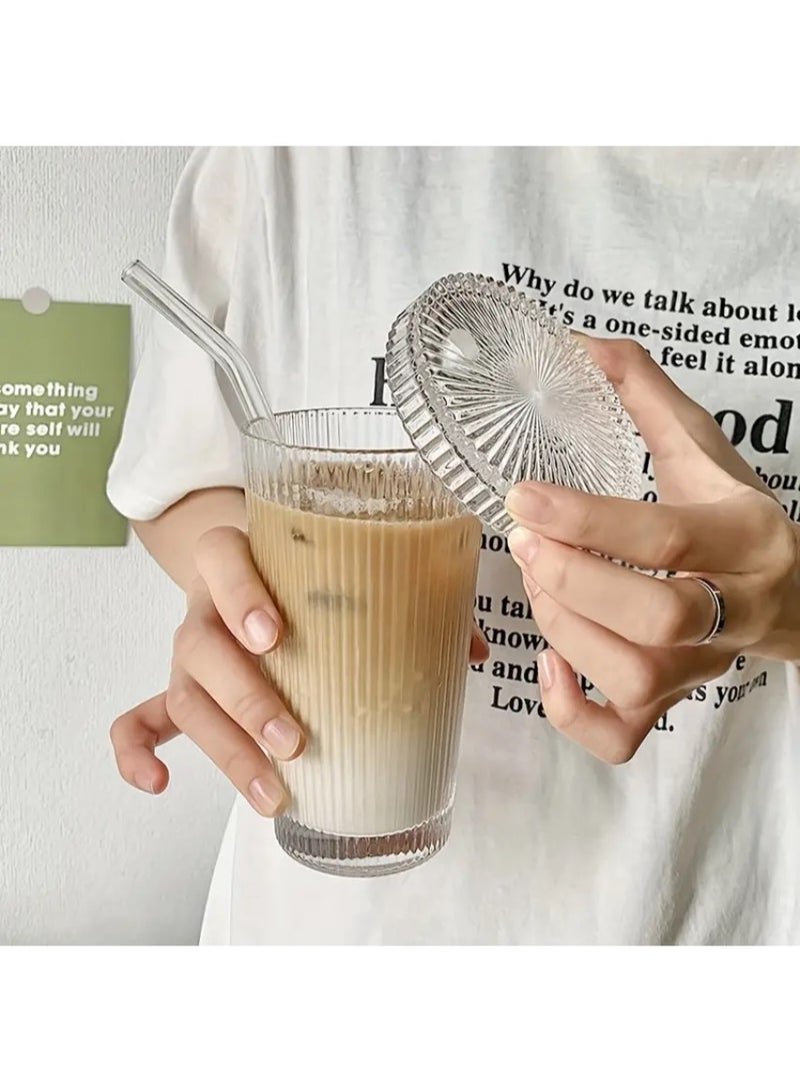 Glass Cup With Glass Lid And Straw - Image 1