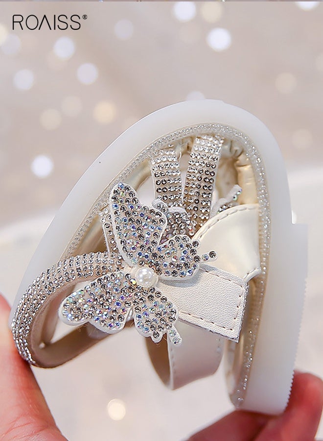 roaiss Girls Glittering Sandals with Butterfly Decoration, Open Toe Flat Sandals, Casual Summer Shoes with Stable Slip-resistant Soles, Suitable for Weddings, Daily Wearing or Other Occasions  - Image 4