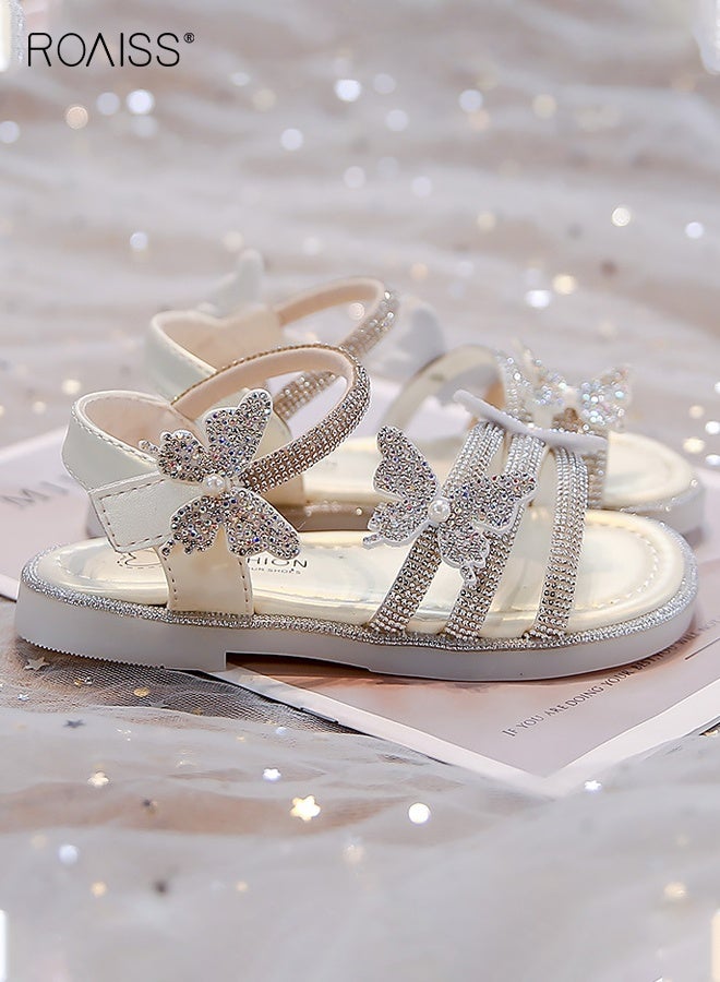 رويس صنادل بناتية لامعة مزينة بزخارف على شكل فراشات، صنادل مسطحة مفتوحة من الأمام للبنات، أحذية صيفية غير رسمية بنعال ثابتة مقاومة للانزلاق، مناسبة للارتداء اليومي أو للمدرسة أو لأي نشاط خارجي - Image 3