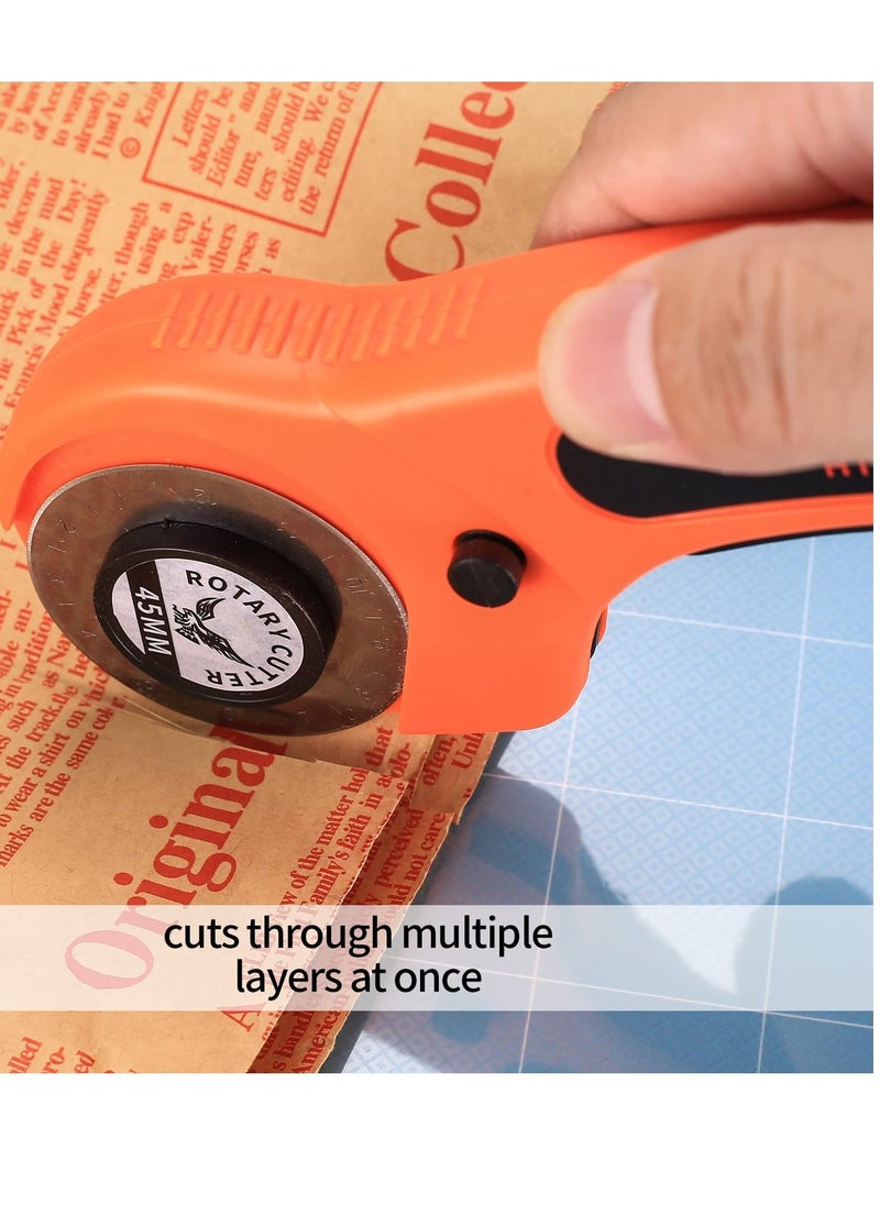 Generic - 45mm Rotary Cutter, Rotary Fabric Cutter with 5pcs Extra Blades Ergonomic Handle Rolling Cutter with Safety Lock for Precise Cutting, Rotary Cutter for Fabric, Leather, Crafting, Sewing - Image 1