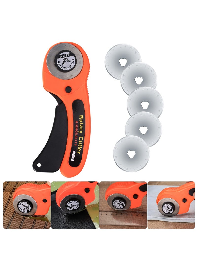 Generic - 45mm Rotary Cutter, Rotary Fabric Cutter with 5pcs Extra Blades Ergonomic Handle Rolling Cutter with Safety Lock for Precise Cutting, Rotary Cutter for Fabric, Leather, Crafting, Sewing - Image 1