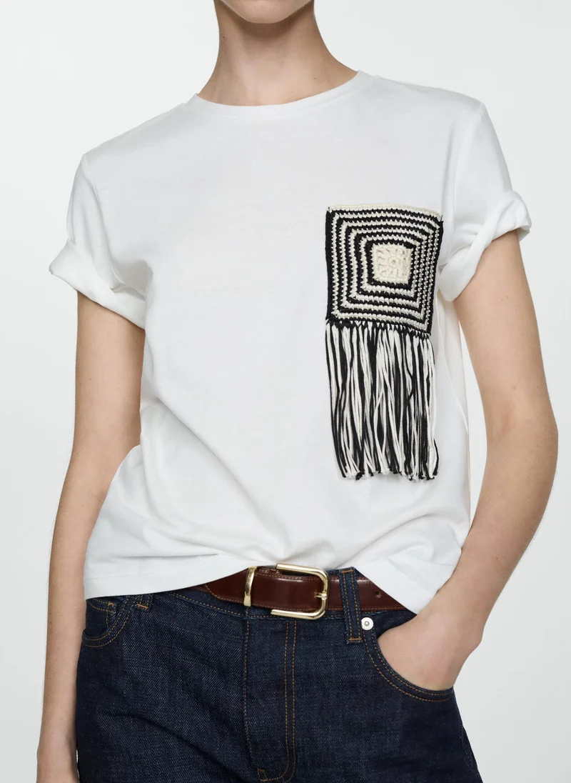 MANGO Crochet Detail T-Shirt