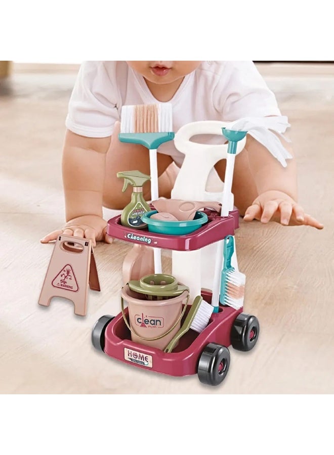 Kids Cleaning Set 17 Pieces | Kids Cleaning Tools Toy Set 17 Pieces | Kids Cleaning Kit with Cleaning Cart | Kids Cleaning Cart Toy | Kids Cleaning Role Play Set | Kids House Cleaning Toy | Kids Broom and Mop Play Set | 17-Piece Kids Housekeeping Set | Educational Cleaning Toy for Kids | Kids Pretend Play Cleaning Set | Kids Cleaning Cart with Accessories | Realistic Kids Cleaning Set | Kids Cleaning Cart Role Play Toy | Kids Household Cleaning Tools Set | Interactive 17-Piece Kids Cleaning Toy - Image 1