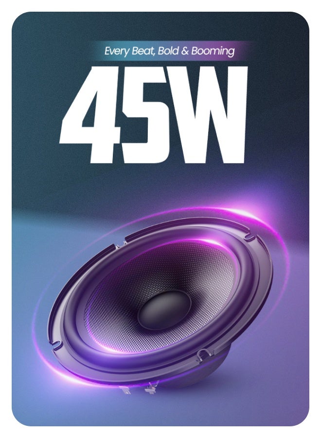 Faster E30 2.1 Wired Channel Speaker System, 45W Subwoofer with 2 Speakers, Bluetooth 5.4, RGB Lights, Remote Control, USB/SD/AUX/FM – Home Theater & Multimedia - Image 4