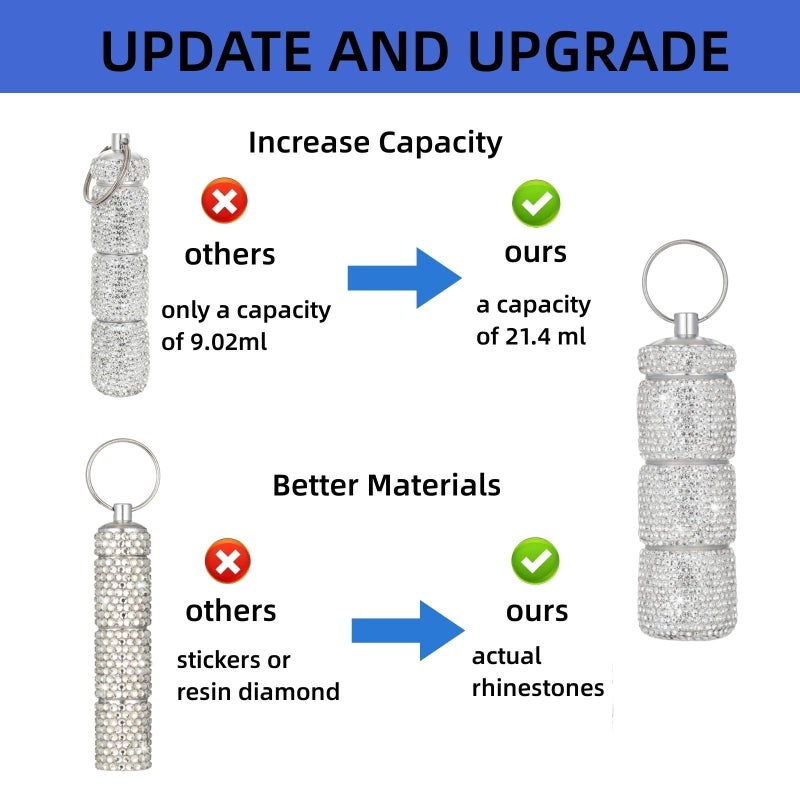 Veseek Keychain Pill Holder Box Travel Small Pill Case Bling Portable Purse Medicine Case Container Metal Pill Organizer Fob for Vitamin Medicine(Silver) - Image 2