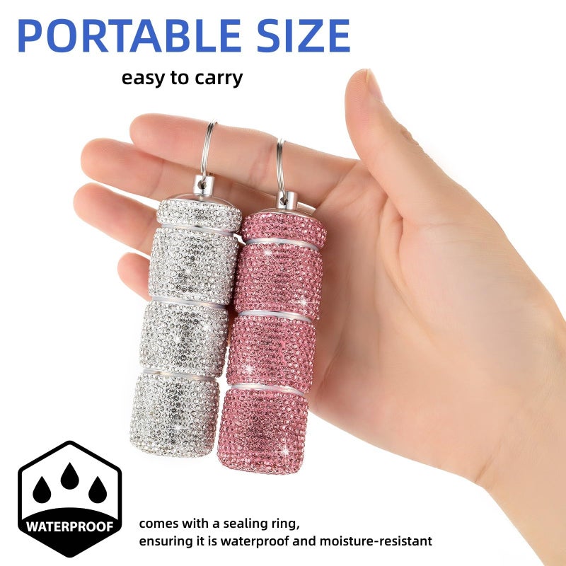 Veseek Keychain Pill Holder Box Travel Small Pill Case Bling Portable Purse Medicine Case Container Metal Pill Organizer Fob for Vitamin Medicine(Silver) - Image 5