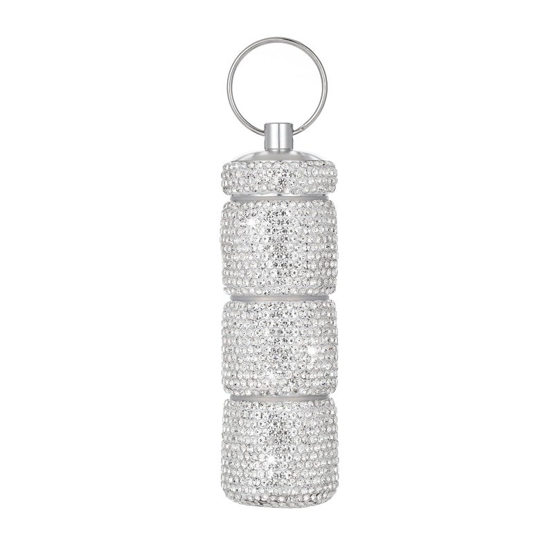 Veseek Keychain Pill Holder Box Travel Small Pill Case Bling Portable Purse Medicine Case Container Metal Pill Organizer Fob for Vitamin Medicine(Silver) - Image 1