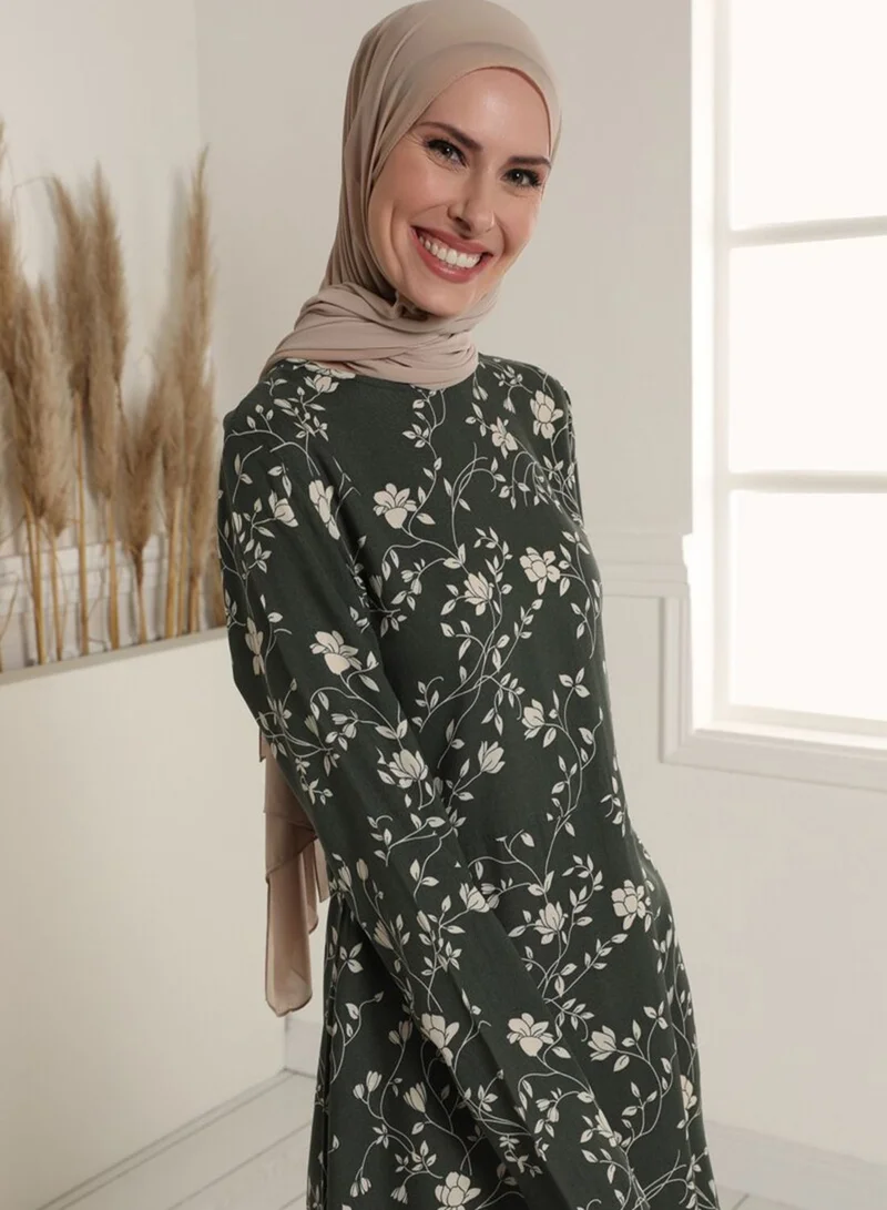 Tavin by Modanisa Crew Neck Printed Dress