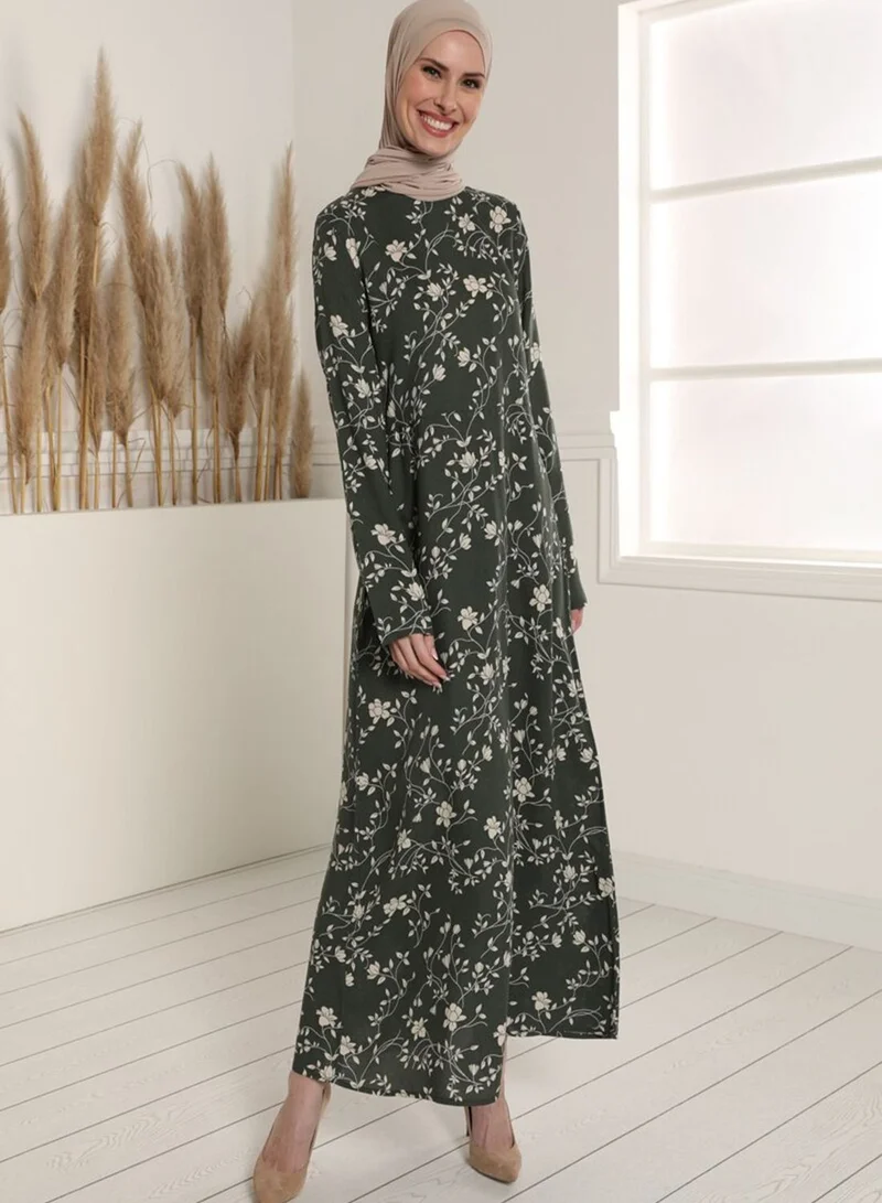 Tavin by Modanisa Crew Neck Printed Dress
