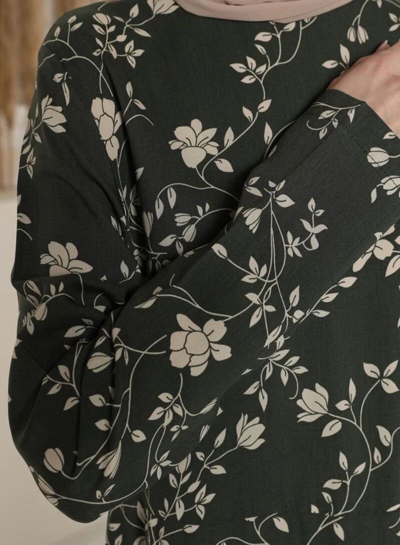 Tavin by Modanisa Crew Neck Printed Dress