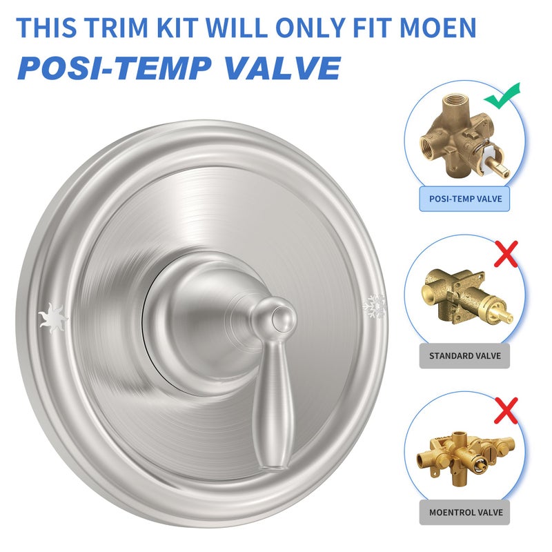 KANDENT Replacement for Moen Brantford Valve Trim Kit, Brushed Nickel Shower Trim Kit Shower Lever Handle, Compatible wtih Posi-Temp Valve, T2151BN - Image 2