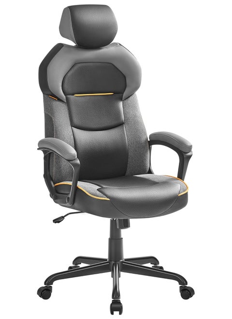 SONGMICS OBG066B01 Office Chair, Adjustable Height, PU and Cotton Linen Surface, Adjustable Headrest, Padded Armrests, Reclining Backrest, Load 150 kg, Classic Black