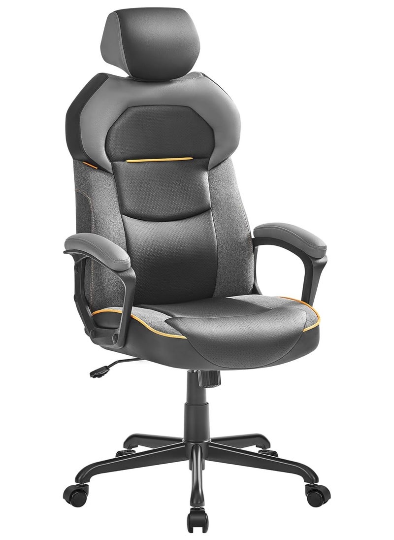 SONGMICS SONGMICS OBG066B01 Office Chair, Adjustable Height, PU and Cotton Linen Surface, Adjustable Headrest, Padded Armrests, Reclining Backrest, Load 150 kg, Classic Black  - Image 1