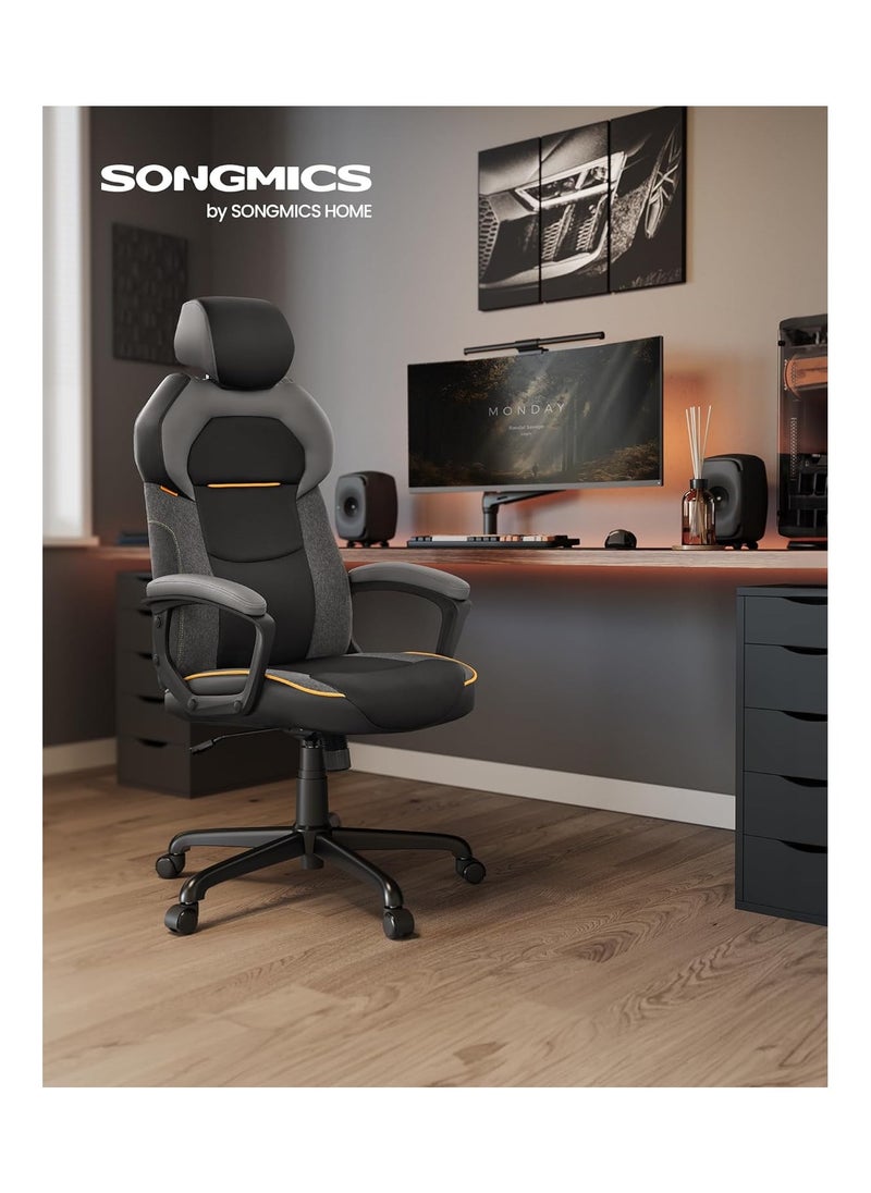 SONGMICS SONGMICS OBG066B01 Office Chair, Adjustable Height, PU and Cotton Linen Surface, Adjustable Headrest, Padded Armrests, Reclining Backrest, Load 150 kg, Classic Black  - Image 2