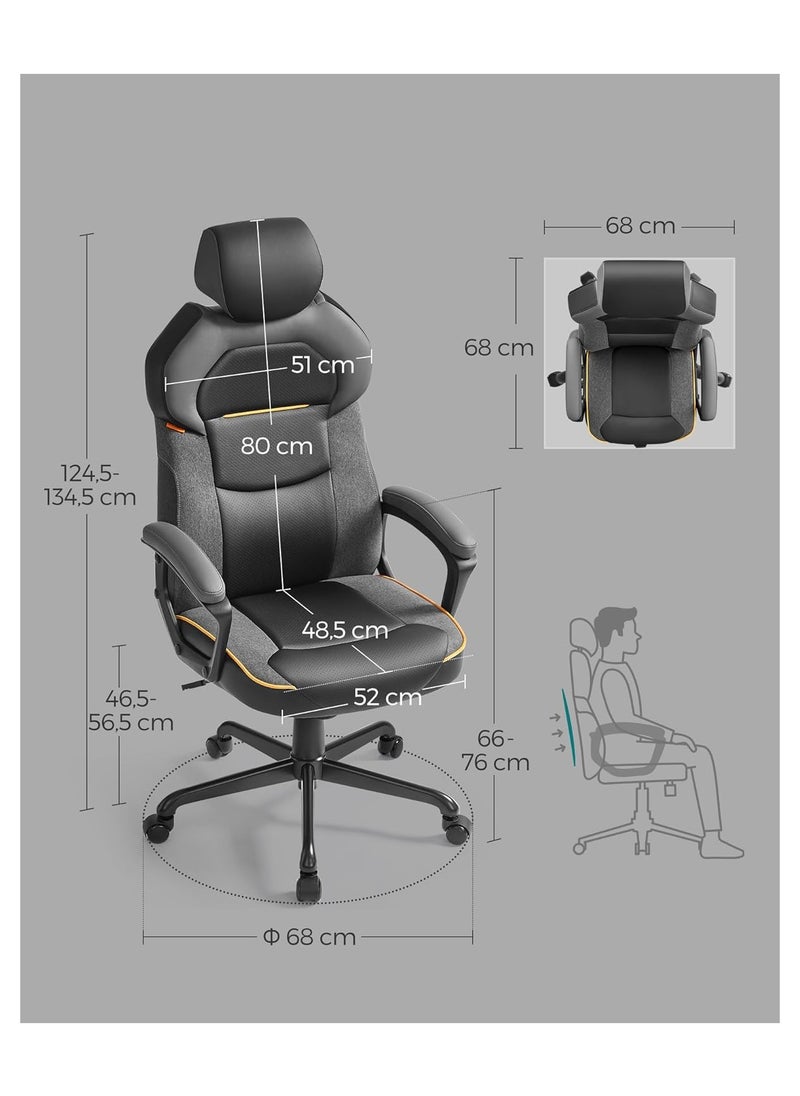 SONGMICS SONGMICS OBG066B01 Office Chair, Adjustable Height, PU and Cotton Linen Surface, Adjustable Headrest, Padded Armrests, Reclining Backrest, Load 150 kg, Classic Black  - Image 3