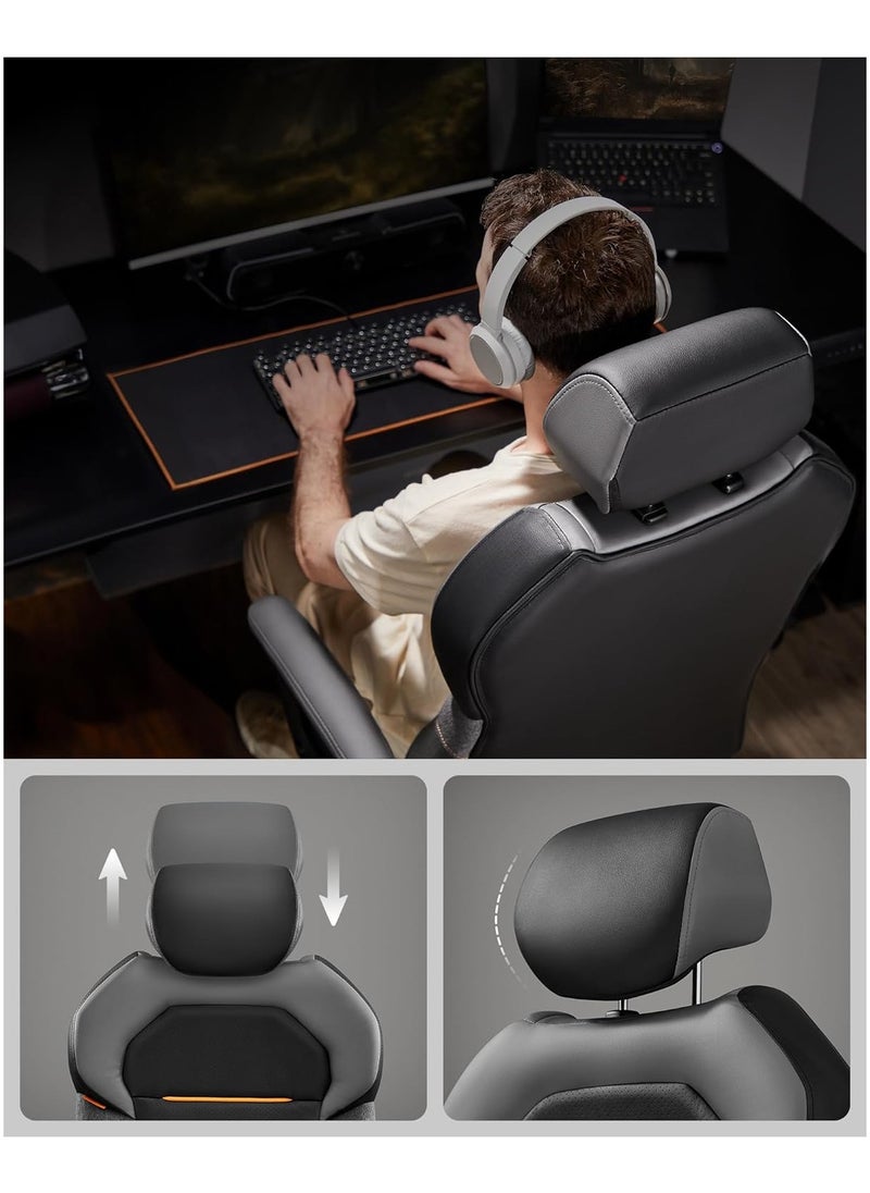 SONGMICS - SONGMICS OBG066B01 Office Chair, Adjustable Height, PU and Cotton Linen Surface, Adjustable Headrest, Padded Armrests, Reclining Backrest, Load 150 kg, Classic Black - Image 1