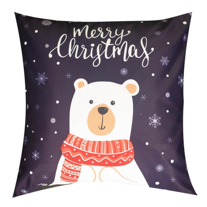 Vendola Merry Christmas Decorative Printed Satin Cushion/Throw/Pillow Covers (Multicolour) Set of 5 Pieces (Christmas Bears,16 X 16 Inches) - Image 4