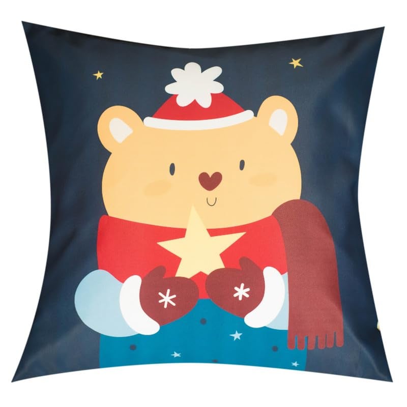Vendola Merry Christmas Decorative Printed Satin Cushion/Throw/Pillow Covers (Multicolour) Set of 5 Pieces (Christmas Bears,16 X 16 Inches) - Image 2