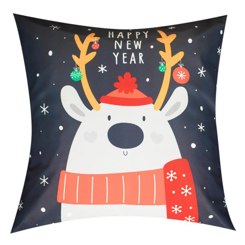 Vendola Merry Christmas Decorative Printed Satin Cushion/Throw/Pillow Covers (Multicolour) Set of 5 Pieces (Christmas Bears,16 X 16 Inches) - Image 3
