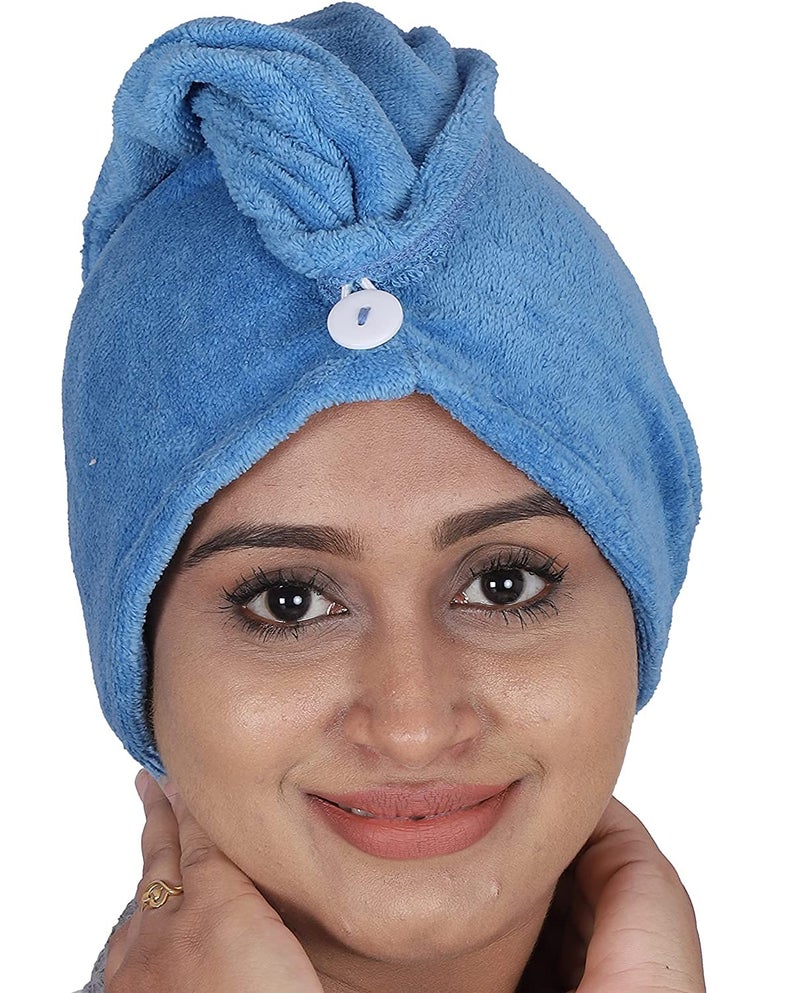 A CUBE LUXURY SOLUTIONS A CUBE LUXURY SOLUTIONS HairDrying Absorbent Microfiber Towel Dry Shower Caps Bathrobe Hat Magic Hair Wrap for Women Hair wrap Blue  - Image 2