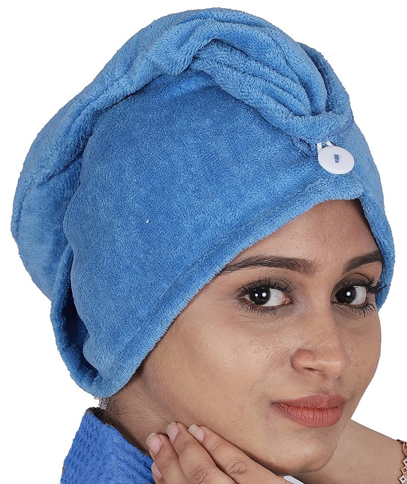 A CUBE LUXURY SOLUTIONS A CUBE LUXURY SOLUTIONS HairDrying Absorbent Microfiber Towel Dry Shower Caps Bathrobe Hat Magic Hair Wrap for Women Hair wrap Blue  - Image 1