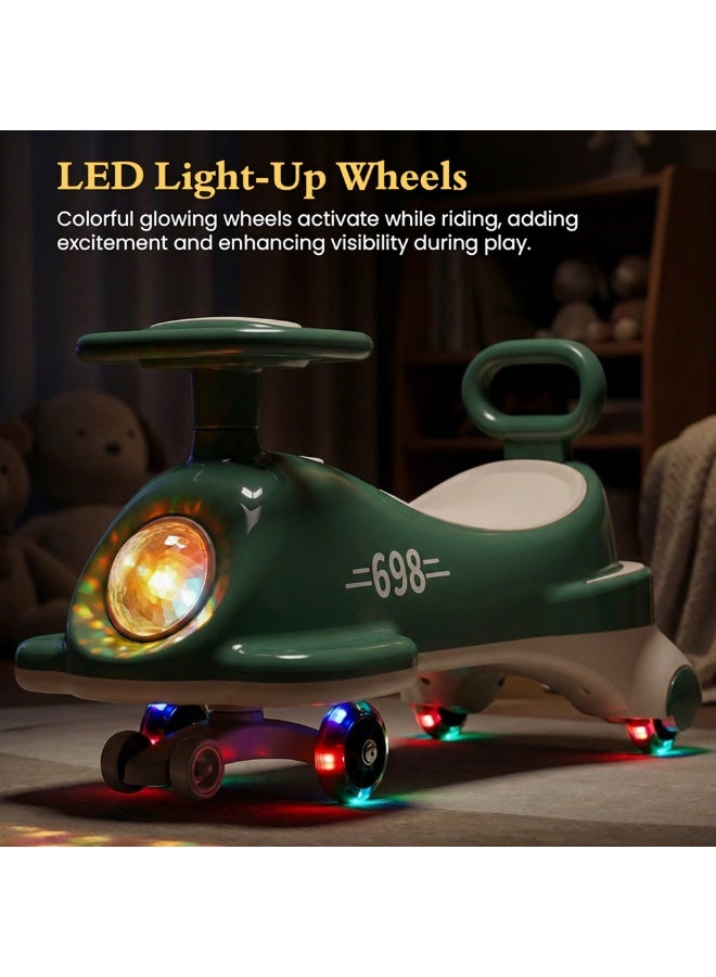 BAYBEE Flyer Baby Magic Car for Kids Push Ride On Toys Baby Cars with Scratch Free PU LED Wheels, Music & Storage Space | Kids Car Childrens Ride on Car | Childrens Swing Car for Kids 3+ Years Boys Girls Green - Image 4