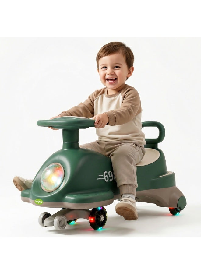 BAYBEE Flyer Baby Magic Car for Kids Push Ride On Toys Baby Cars with Scratch Free PU LED Wheels, Music & Storage Space | Kids Car Childrens Ride on Car | Childrens Swing Car for Kids 3+ Years Boys Girls Green - Image 1