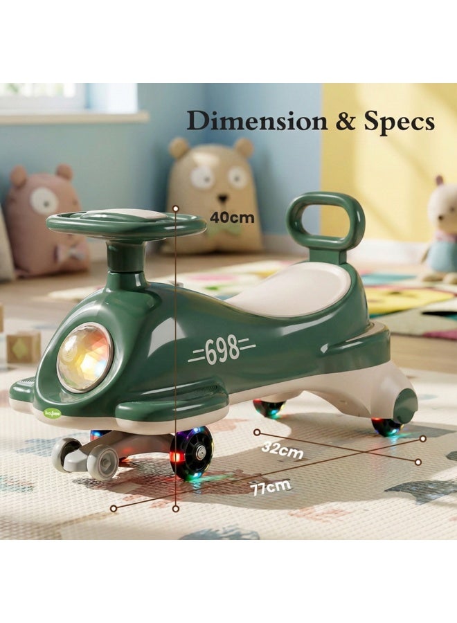 BAYBEE Flyer Baby Magic Car for Kids Push Ride On Toys Baby Cars with Scratch Free PU LED Wheels, Music & Storage Space | Kids Car Childrens Ride on Car | Childrens Swing Car for Kids 3+ Years Boys Girls Green - Image 3