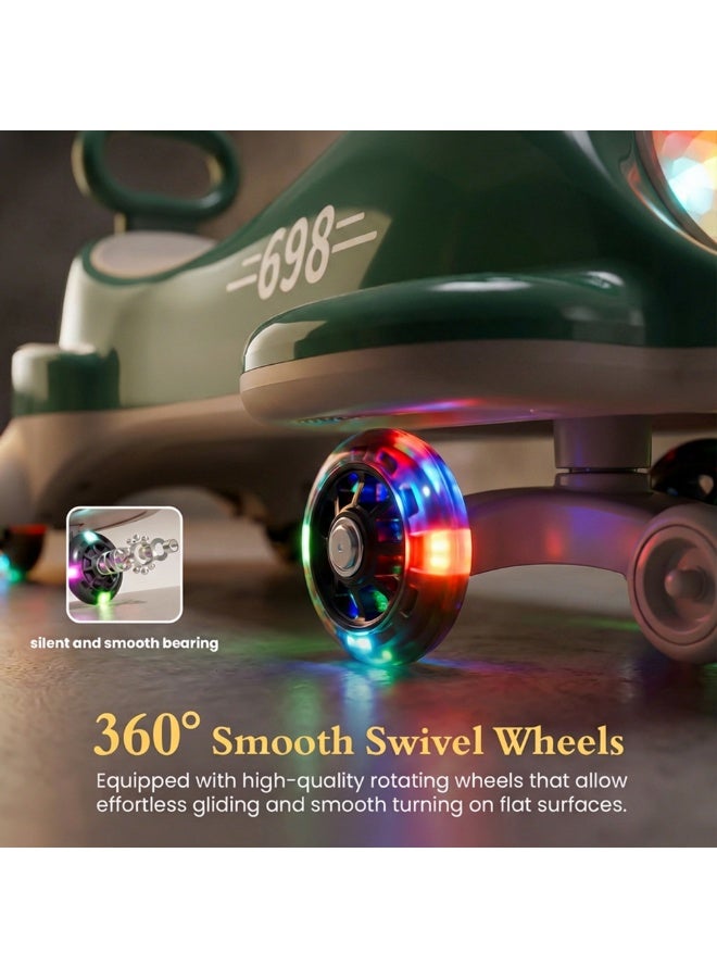 BAYBEE Flyer Baby Magic Car for Kids Push Ride On Toys Baby Cars with Scratch Free PU LED Wheels, Music & Storage Space | Kids Car Childrens Ride on Car | Childrens Swing Car for Kids 3+ Years Boys Girls Green - Image 5