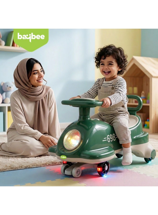 BAYBEE Flyer Baby Magic Car for Kids Push Ride On Toys Baby Cars with Scratch Free PU LED Wheels, Music & Storage Space | Kids Car Childrens Ride on Car | Childrens Swing Car for Kids 3+ Years Boys Girls Green - Image 2