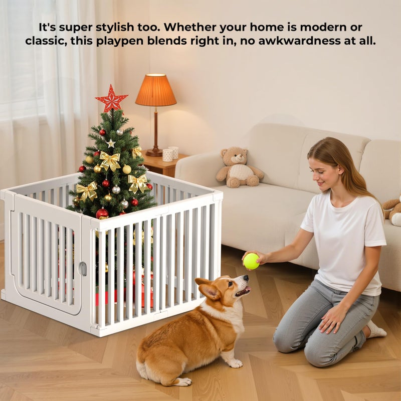 Jatindear 23.6â€œ H Plastic Dog Playpen, 7 Panels Expandable & Durable Pet Fence - Indoor & Outdoor Portable with Secure Locking Door, Durable Safety Play Pen with Puppy, Cat, Small Animal(White) - Image 3