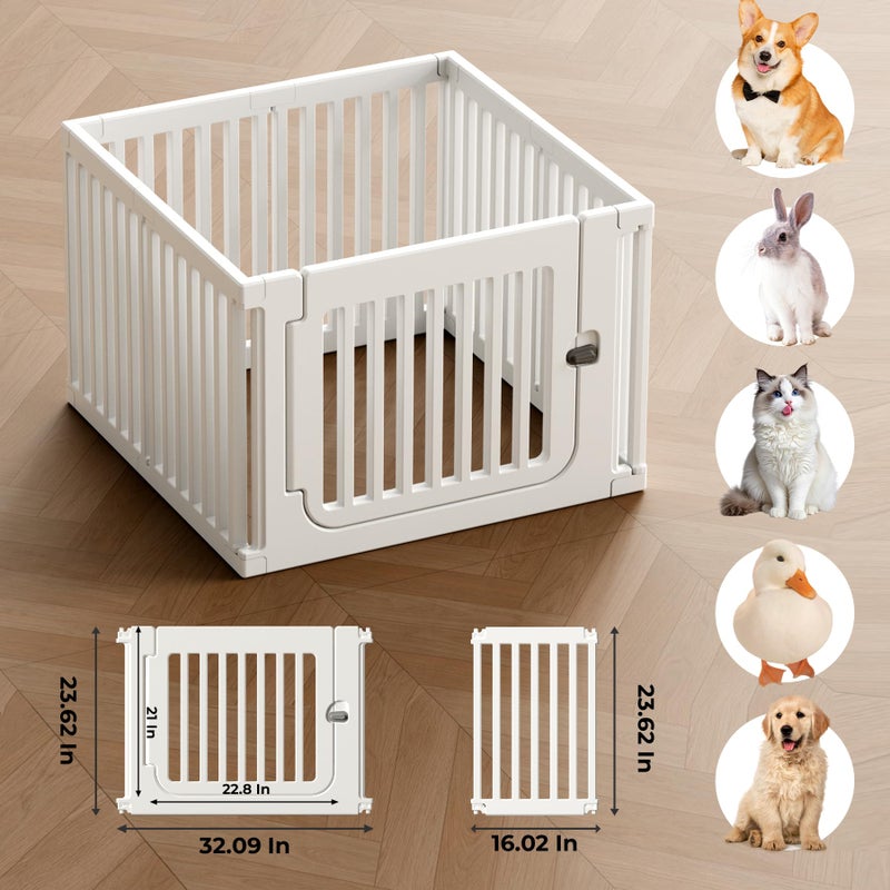 Jatindear 23.6â€œ H Plastic Dog Playpen, 7 Panels Expandable & Durable Pet Fence - Indoor & Outdoor Portable with Secure Locking Door, Durable Safety Play Pen with Puppy, Cat, Small Animal(White) - Image 4