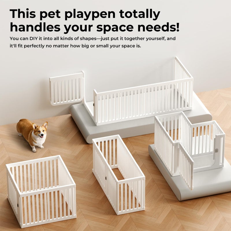 Jatindear 23.6â€œ H Plastic Dog Playpen, 7 Panels Expandable & Durable Pet Fence - Indoor & Outdoor Portable with Secure Locking Door, Durable Safety Play Pen with Puppy, Cat, Small Animal(White) - Image 2