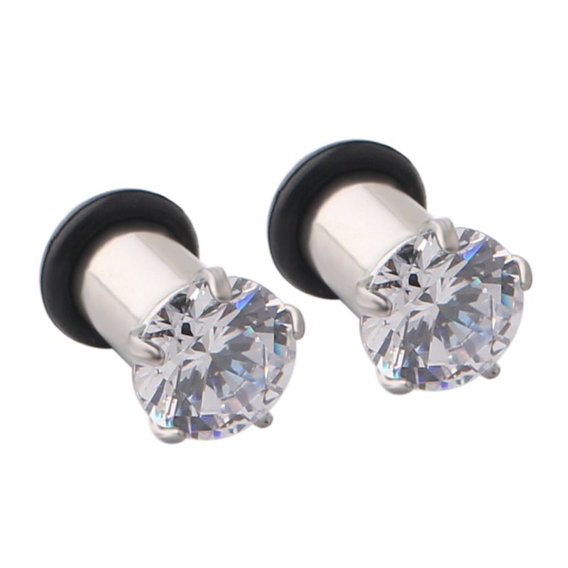 Ruifan 316L Surgical Steel Single Flare Prong Set Clear CZ Ear Stretcher Expander Plugs Piercing Gauge with O-Ring 4G(5mm)- Sold As a Pair - Image 1