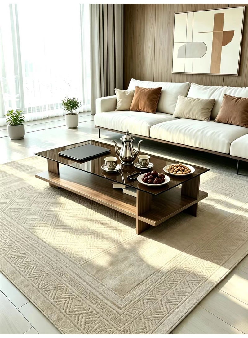 ChenDa Double-layer Tempered Glass Coffee Table, Modern Minimalist Style For Living Room & Office, Grey Oak, 100×50×41cm - Image 3