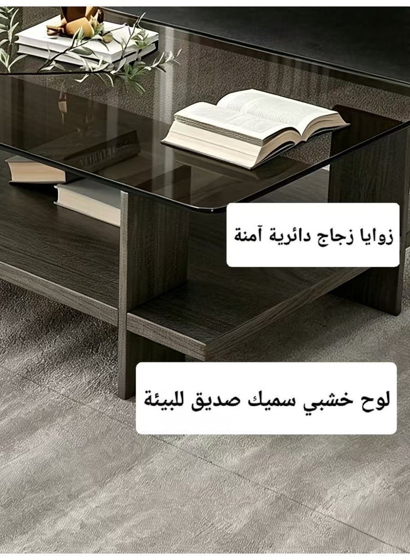 ChenDa Double-layer Tempered Glass Coffee Table, Modern Minimalist Style For Living Room & Office, Grey Oak, 100×50×41cm - Image 5