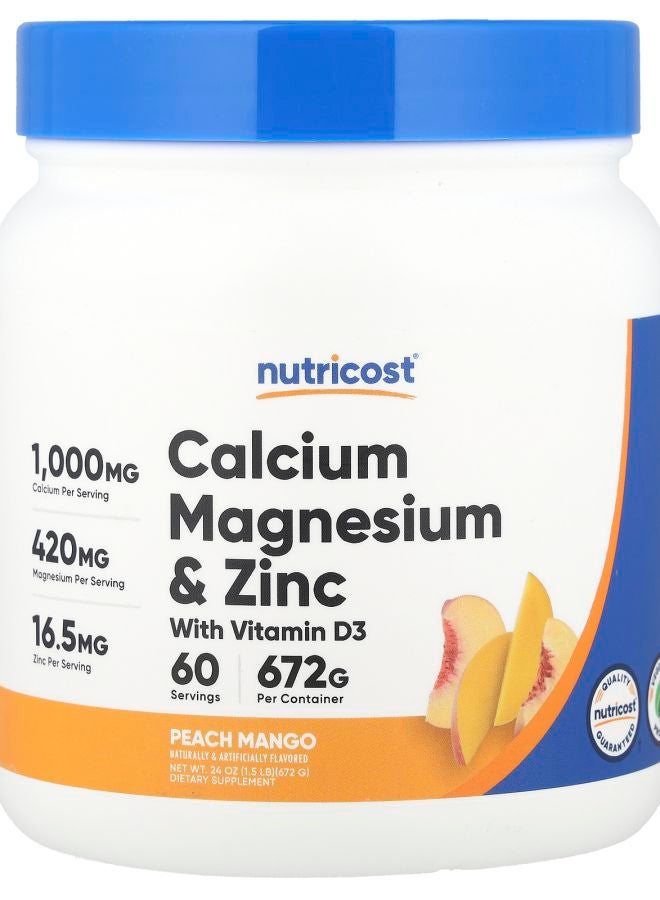 Nutricost Calcium Magnesium & Zinc with Vitamin D3 Peach Mango 24 oz (672 g) - Image 1