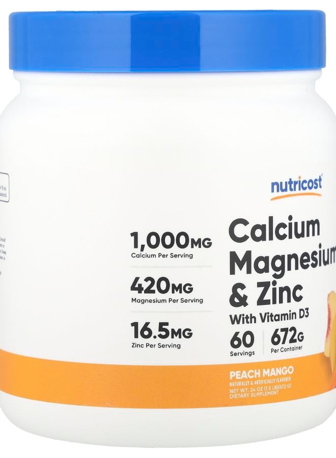 Nutricost Calcium Magnesium & Zinc with Vitamin D3 Peach Mango 24 oz (672 g) - Image 2