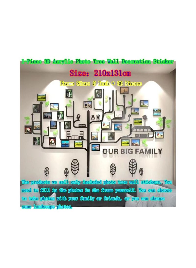 1-Piece 3D Acrylic Photo Tree Wall Decoration Sticker,Self-Adhesive Decorative Photo Tree Wall Sticker with 5 Inch Frame Use for Household/Hotel/School/Office,Size 210x131cm - Image 1