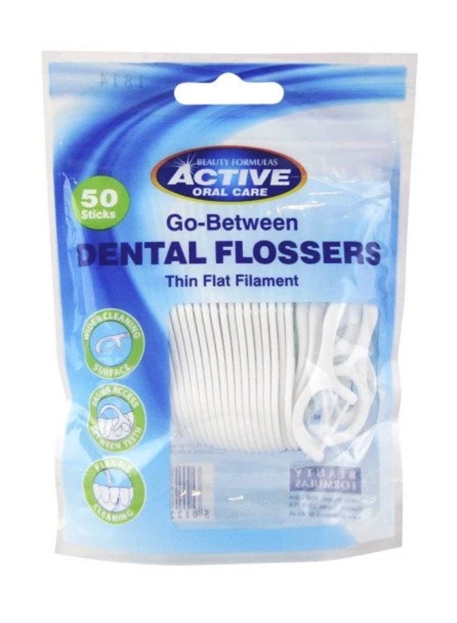 BEAUTY FORMULAS Active Oral Care Go-Between Dental Flossers Thin Flat Filament 50 Sticks