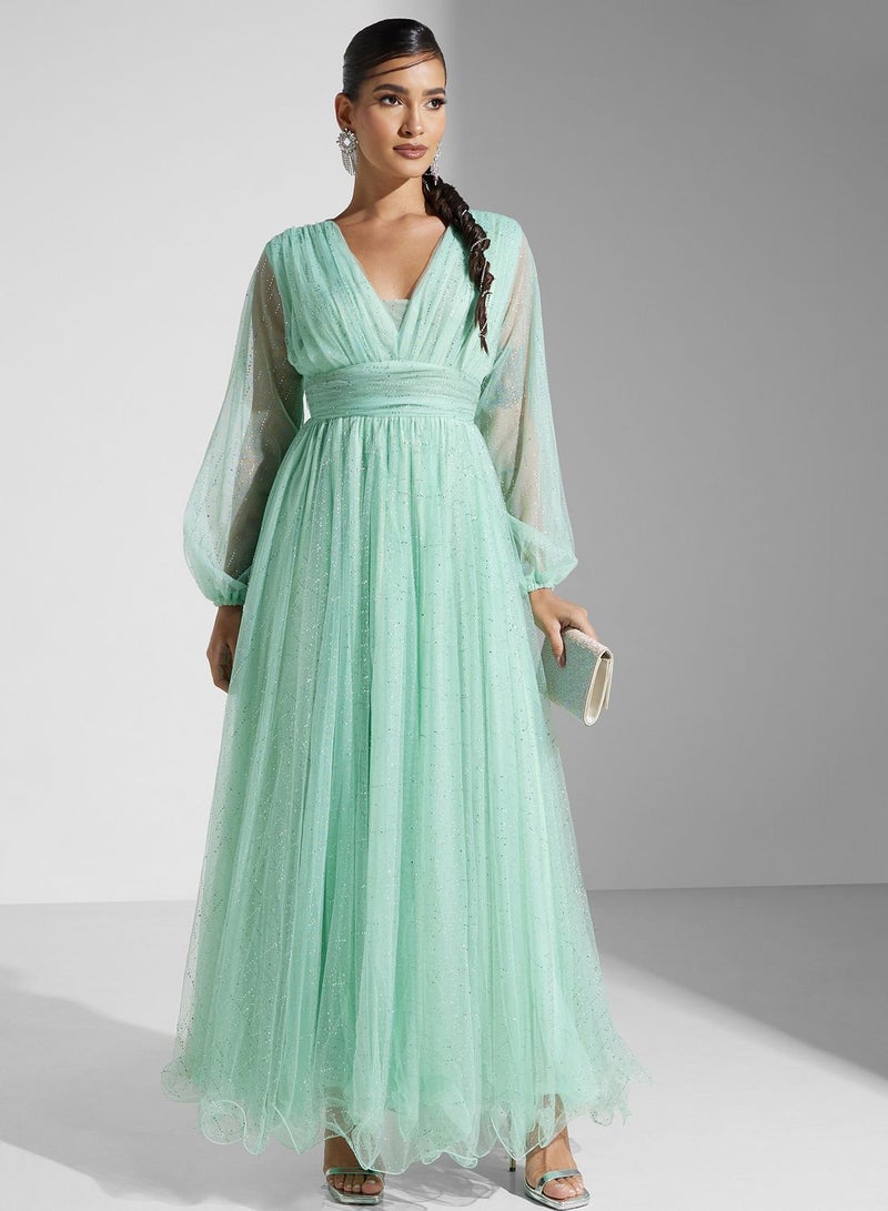 Golden Apple Mint Chiffon Gown Dress - Image 1