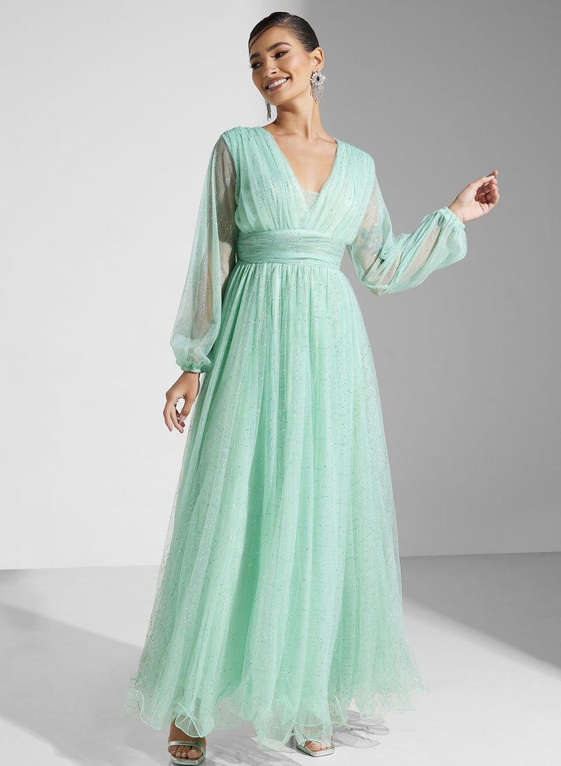 Golden Apple Mint Chiffon Gown Dress - Image 4