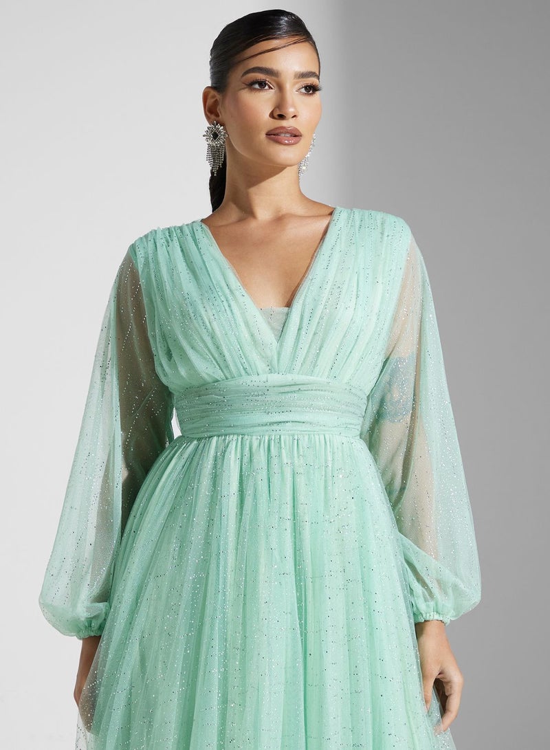 Golden Apple Mint Chiffon Gown Dress - Image 3